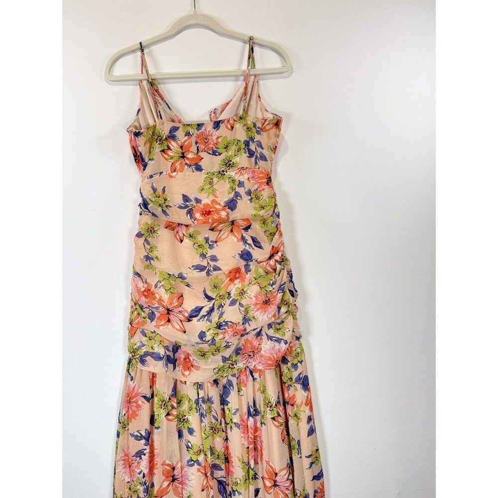 Lulus Dress Blush Pink Stunning Soiree Floral Ruched Midi V Neck Chiffon Small - Picture 11 of 12